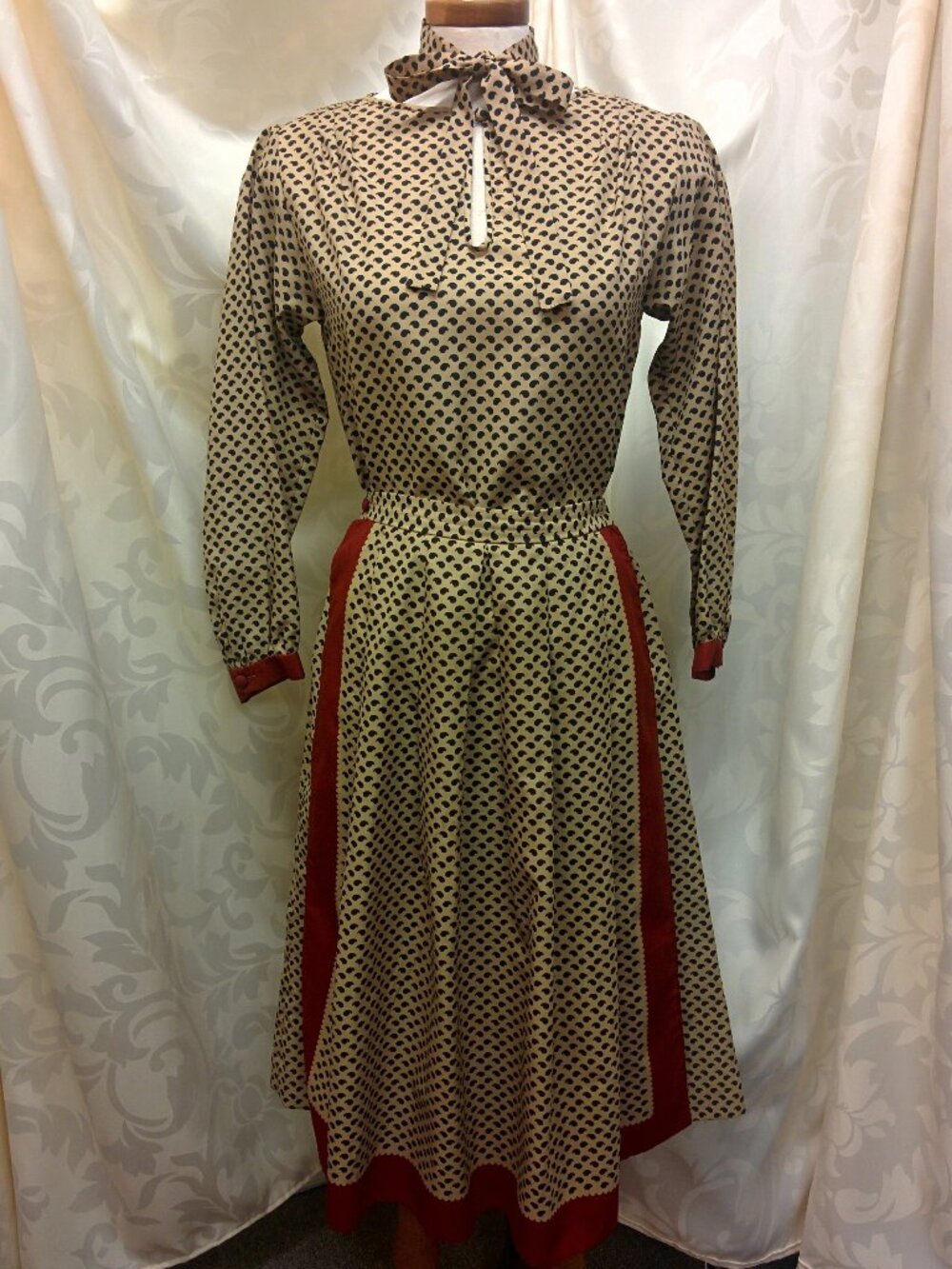 Vintage 70 's Dress with Matching Apron and Scarf by Jean Jourdan Paris